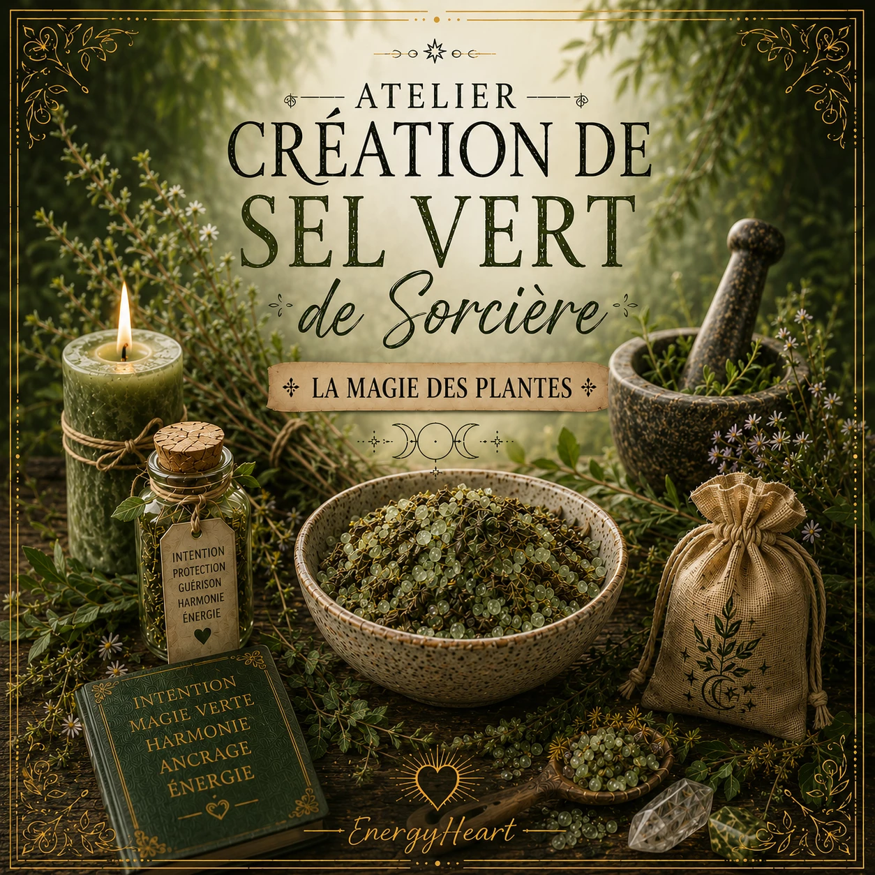 Entrez dans l’univers de la magie verte et découvrez comment créer votre propre Sel Vert de Sorcière Créer, consacrer et utiliser son sel rituel au rythme des énergies de la Terre